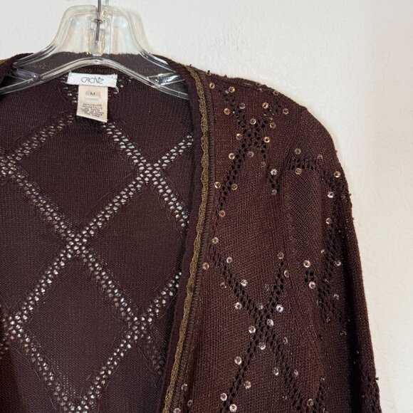 Vintage Cache Cropped Brown Sequin Y2K Sweater Shrug Fairy Grunge Tie Medium - Picture 4 of 10
